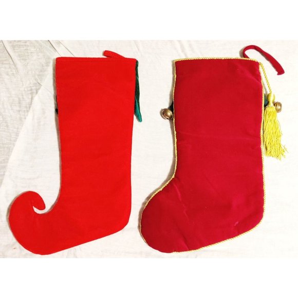 Vtg Lot of 4 Assorted Christmas Stocking - Bells, Elf, Monogram M, Leopard Trim - Picture 5 of 11
